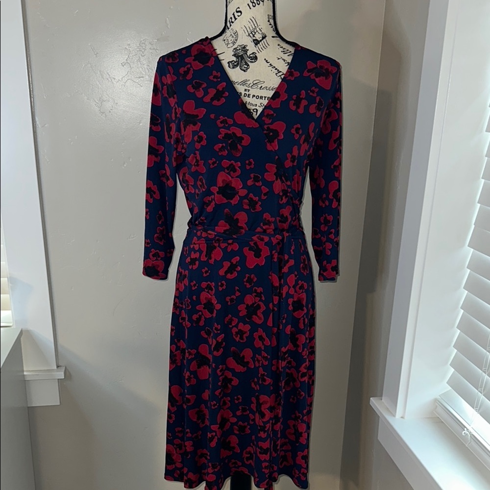 Neiman Marcus Blue and Red Floral Wrap Dress